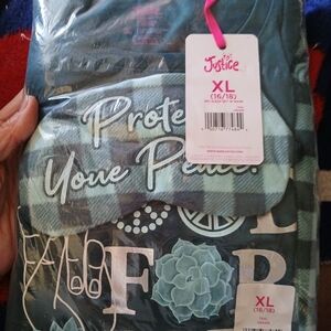 Justice Teal Plaid & Floral Pajama Set